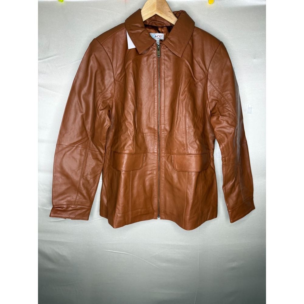 Denim & Co. Regular Lamb Leather Zip Front Jacket Rust Brown,Medium - Picture 2 of 7